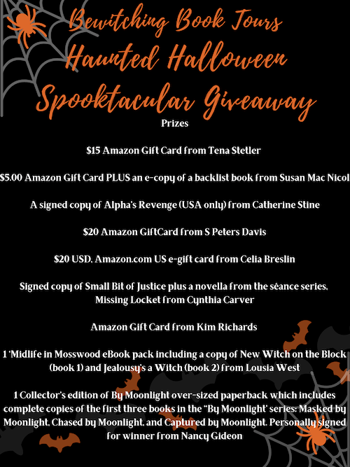List of prizes in the Bewitching Book Tours Halloween Spooktacular 2020