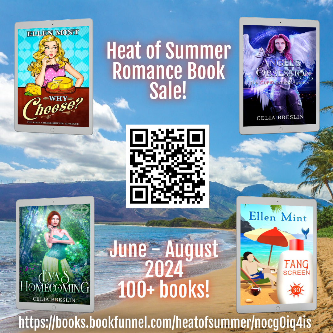 Click this Promotional graphic to check out a summer book sale for romance books, on Book Funnel June through August 2024