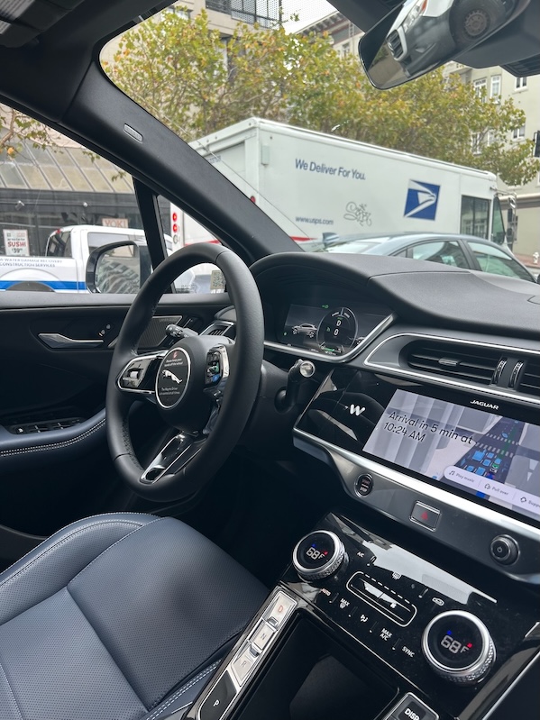 photo from inside s self-driving taxi, San Francisco, CA, USA
